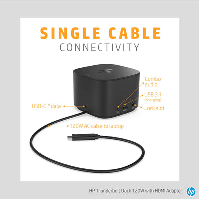 HP Thunderbolt Dock 120W with HDMI Adapter, Universal USB-C Docking Station (...